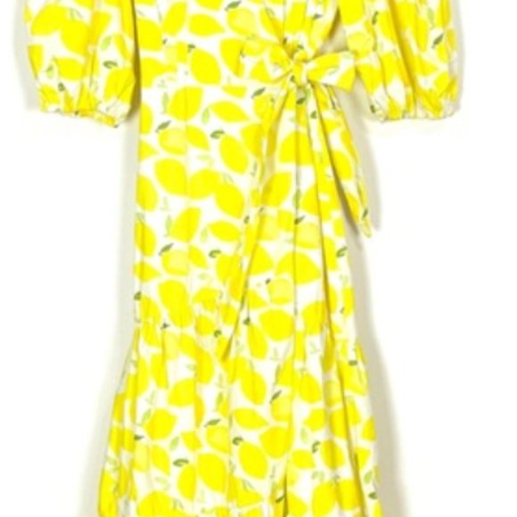 Anthro/Hutch V-Neck Tiered Wrap Midi Dress Size Large Lemon Citrus NWT - Picture 11 of 11